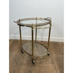 Table Roulante Ovale en Laiton à Galerie Ajourée et PommeS | Maison Barrois