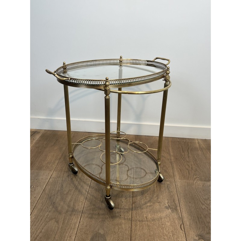 Table Roulante Ovale en Laiton à Galerie Ajourée et PommeS | Maison Barrois
