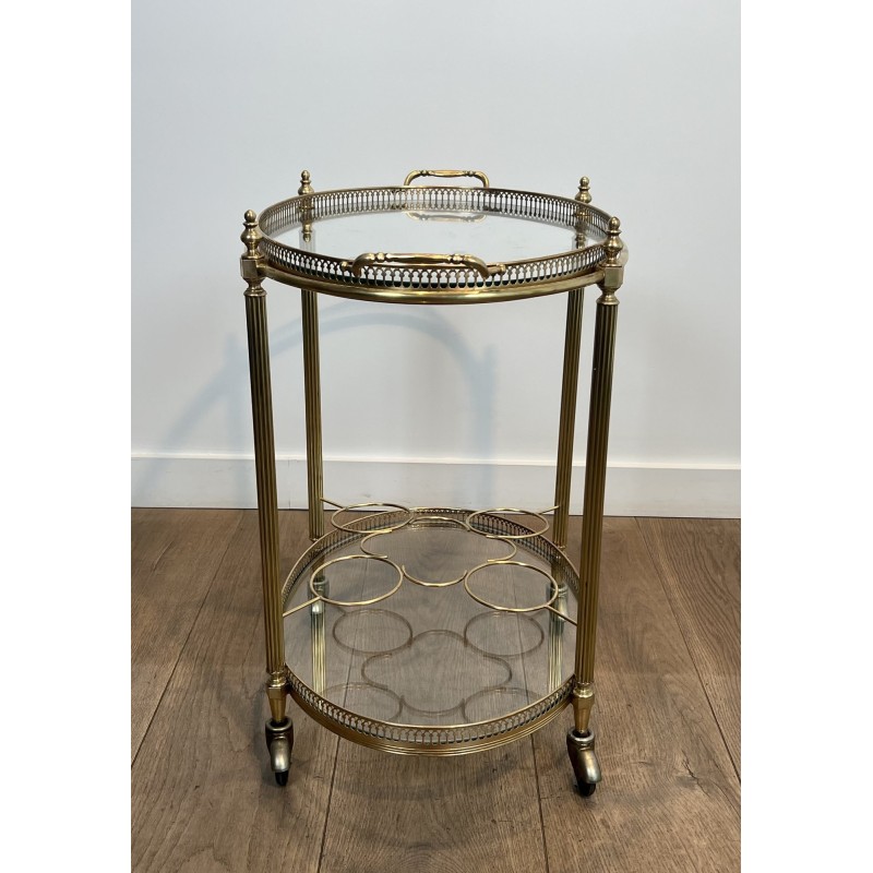 Table Roulante Ovale en Laiton à Galerie Ajourée et PommeS | Maison Barrois