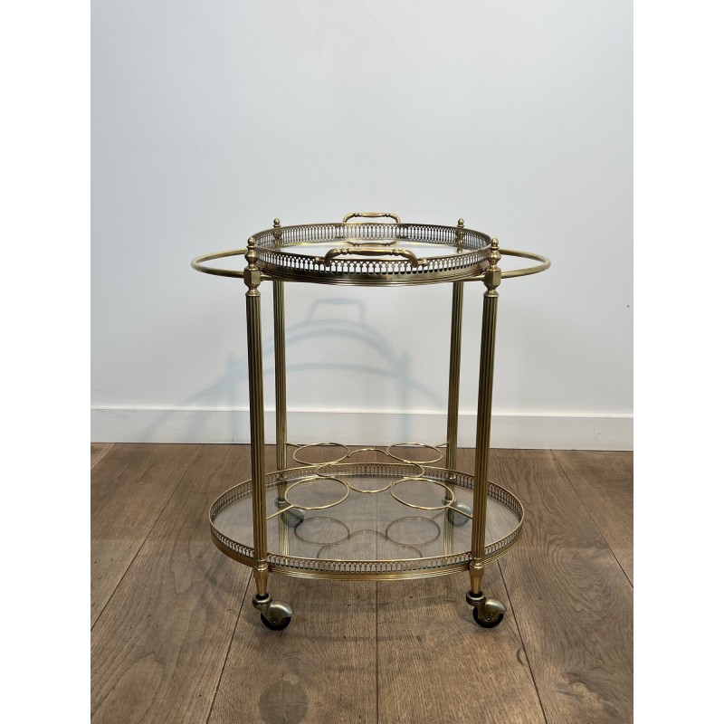 Table Roulante Ovale en Laiton à Galerie Ajourée et PommeS | Maison Barrois