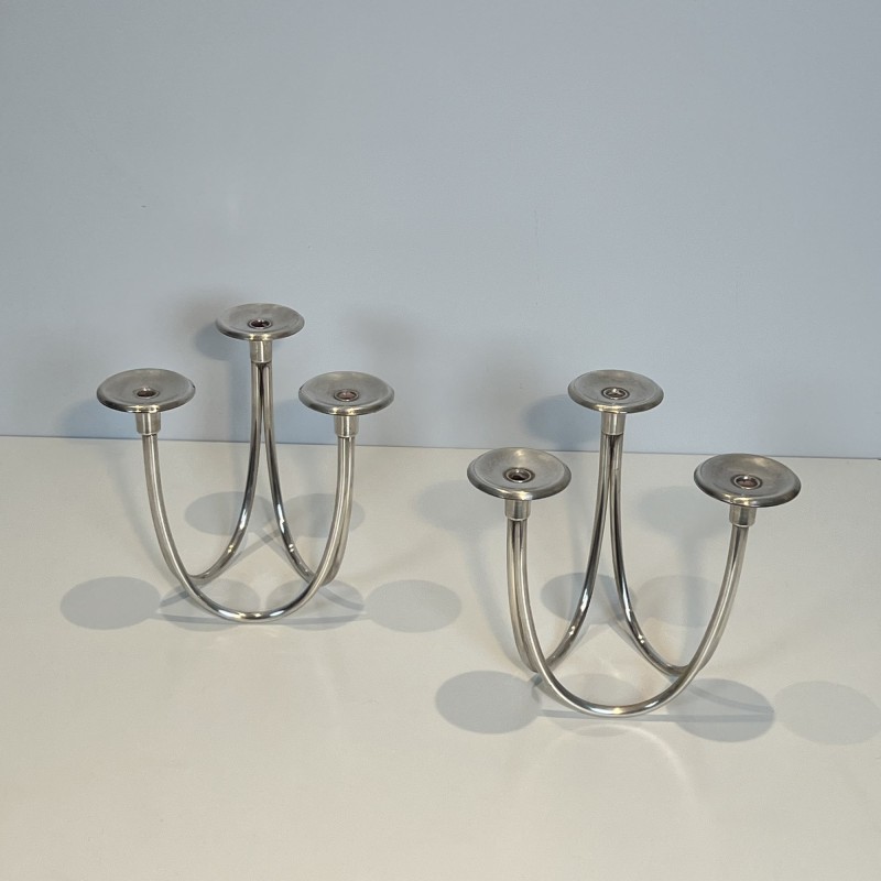 Paire de Bougeoirs Modernistes à Trois Bras de Lumière en | Maison Barrois