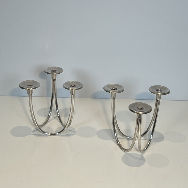Paire de Bougeoirs Modernistes à Trois Bras de Lumière en | Maison Barrois