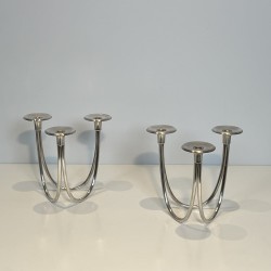 Paire de Bougeoirs Modernistes à Trois Bras de Lumière en | Maison Barrois
