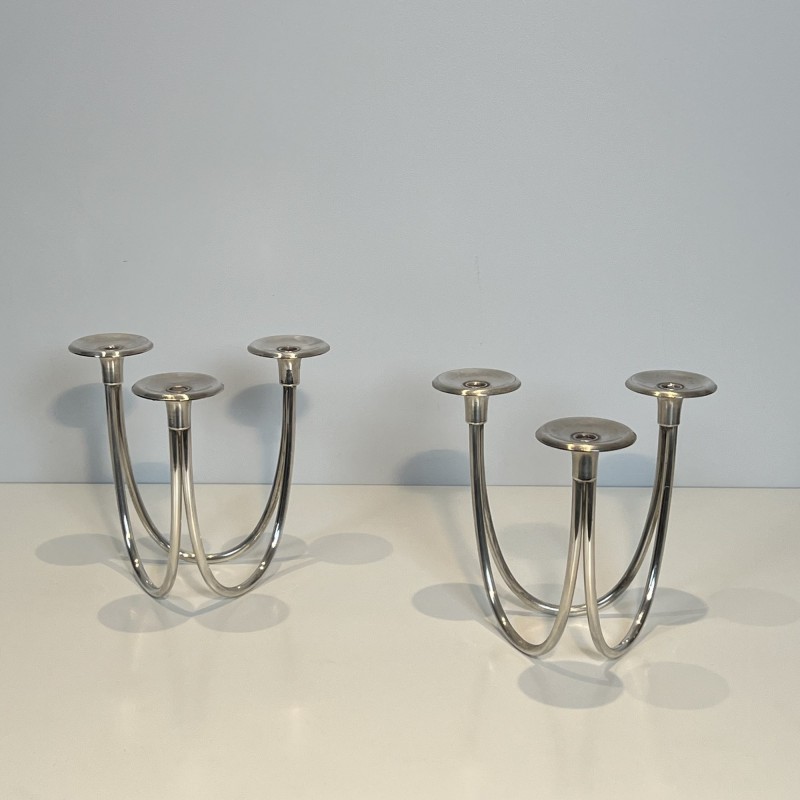 Paire de Bougeoirs Modernistes à Trois Bras de Lumière en | Maison Barrois