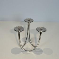 Pair of Candlesticks with Three Lights in Chrome Metal, Mo | Maison Barrois