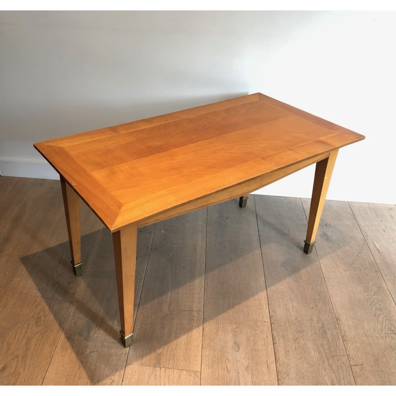 Cherrywood Coffee Table with Tapered Legs and Brass Sabots | Maison Barrois
