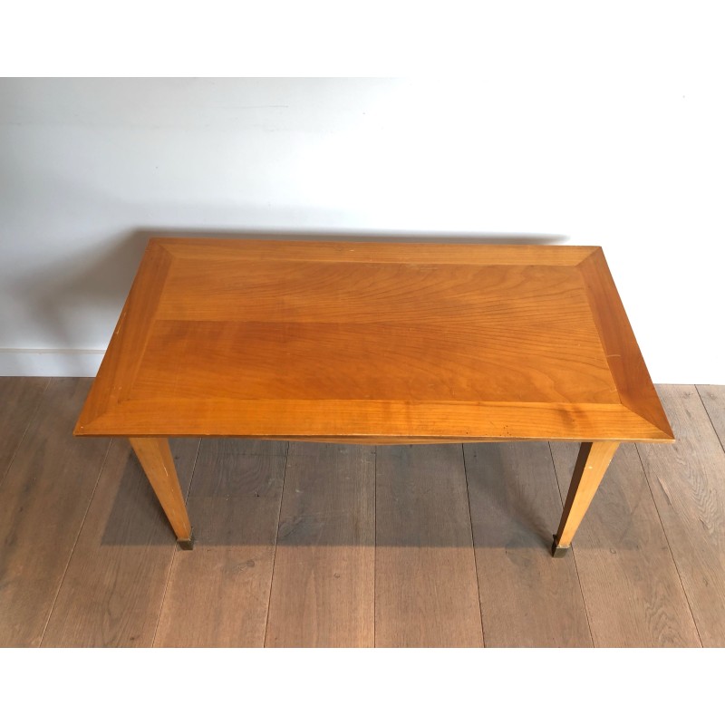 Cherrywood Coffee Table with Tapered Legs and Brass Sabots | Maison Barrois