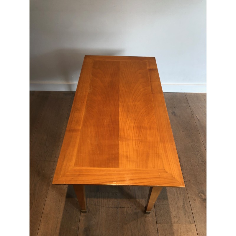Cherrywood Coffee Table with Tapered Legs and Brass Sabots | Maison Barrois