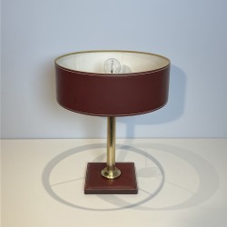 Lampe de Table en Cuir Bordeaux Piqué Sellier, Néo-classiq | Maison Barrois