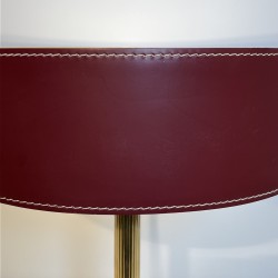 Table Lamp in Burgundy Saddle-Stitched Leather and Gilt, N | Maison Barrois