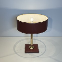 Table Lamp in Burgundy Saddle-Stitched Leather and Gilt, N | Maison Barrois