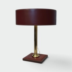 Table Lamp in Burgundy Saddle-Stitched Leather and Gilt, N | Maison Barrois