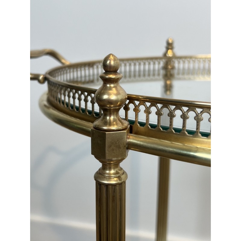 Table Roulante Ovale en Laiton à Galerie Ajourée et PommeS | Maison Barrois