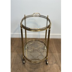 Table Roulante Ovale en Laiton à Galerie Ajourée et PommeS | Maison Barrois