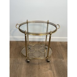 Table Roulante Ovale en Laiton à Galerie Ajourée et PommeS | Maison Barrois