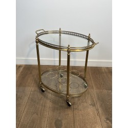 Table Roulante Ovale en Laiton à Galerie Ajourée et PommeS | Maison Barrois