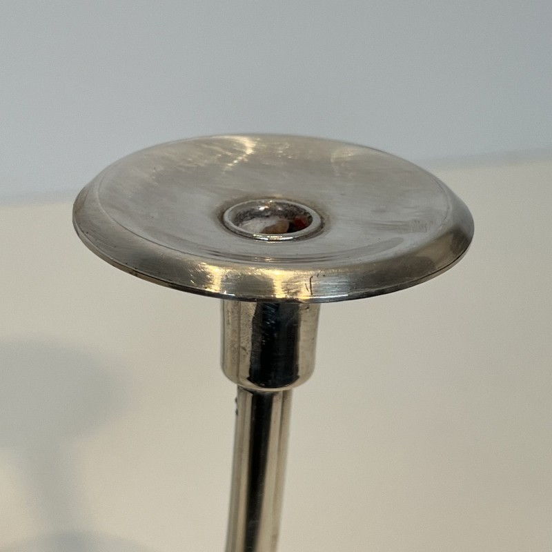Pair of Candlesticks with Three Lights in Chrome Metal, Mo | Maison Barrois
