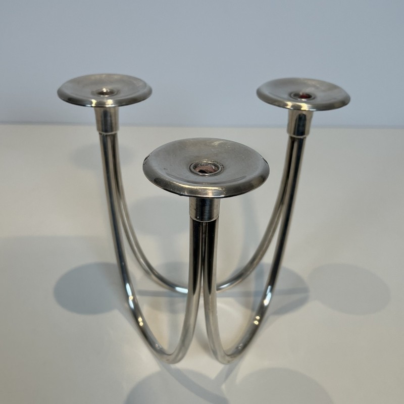 Pair of Candlesticks with Three Lights in Chrome Metal, Mo | Maison Barrois