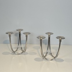 Paire de Bougeoirs Modernistes à Trois Bras de Lumière en | Maison Barrois