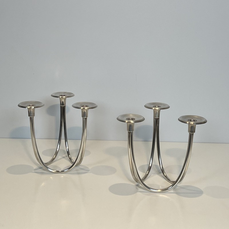 Paire de Bougeoirs Modernistes à Trois Bras de Lumière en | Maison Barrois