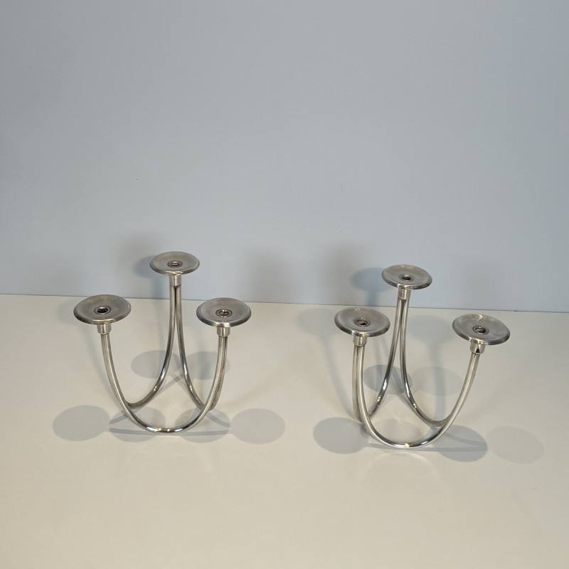 Paire de Bougeoirs Modernistes à Trois Bras de Lumière en | Maison Barrois