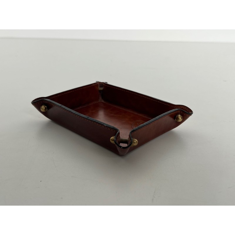 Vide-Poche en Cuir Cognac Surpiqué et Laiton, Néo-classiqu | Maison Barrois