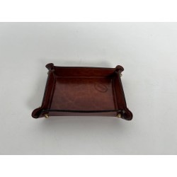 Vide-Poche en Cuir Cognac Surpiqué et Laiton, Néo-classiqu | Maison Barrois