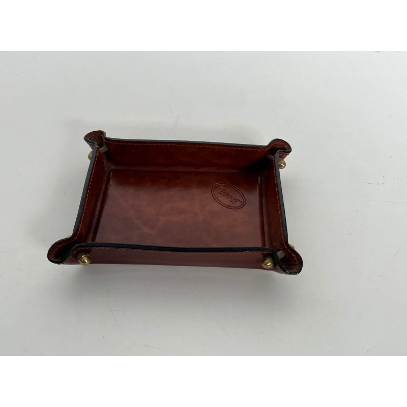 Vide-Poche en Cuir Cognac Surpiqué et Laiton, Néo-classiqu | Maison Barrois