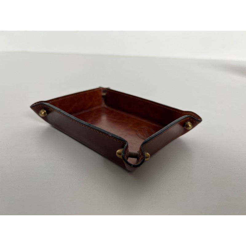 Vide-Poche en Cuir Cognac Surpiqué et Laiton, Néo-classiqu | Maison Barrois
