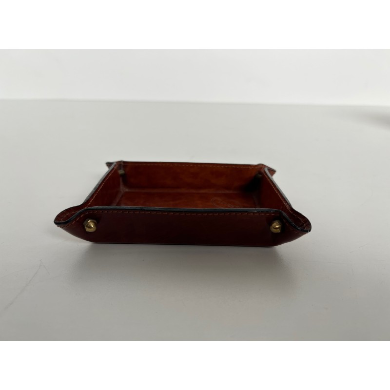 Vide-Poche en Cuir Cognac Surpiqué et Laiton, Néo-classiqu | Maison Barrois