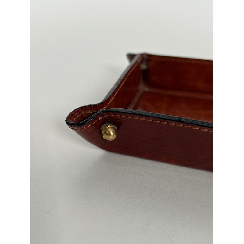 Vide-Poche en Cuir Cognac Surpiqué et Laiton, Néo-classiqu | Maison Barrois