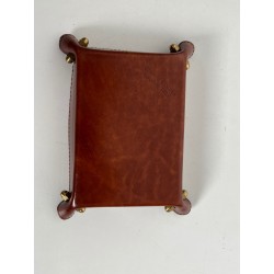 Vide-Poche en Cuir Cognac Surpiqué et Laiton, Néo-classiqu | Maison Barrois
