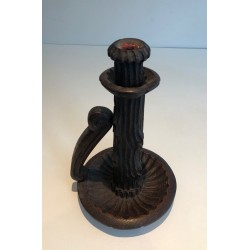 Pair of Brutalist Carved Wood Candleholders, French Work, circa 1950