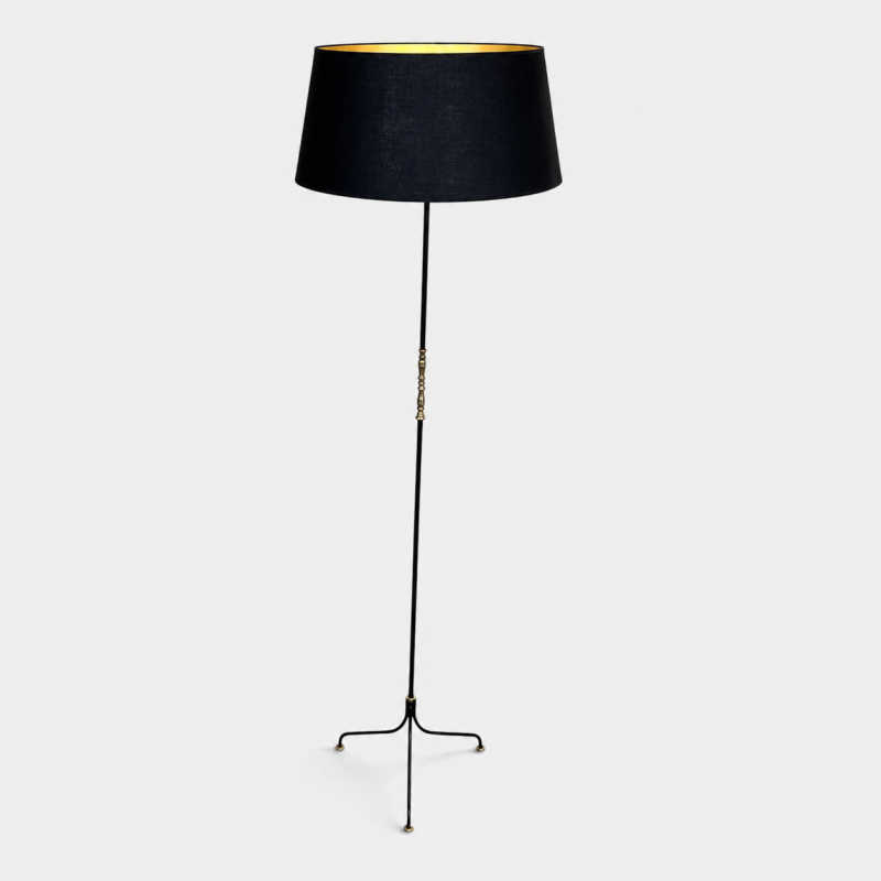 Lampadaire Tripode en Métal Laqué Noiret Laiton, Modernist | Maison Barrois