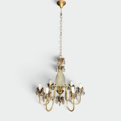 Lustre Ananas en Verre Taillé et Laiton Doré à Six Bras de | Maison Barrois