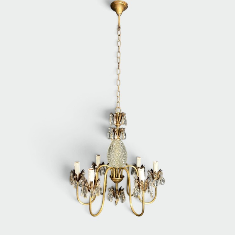Pineapple Chandelier in Cut Glass and Gilt Brass with Six | Maison Barrois