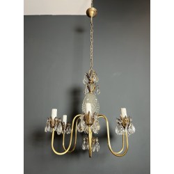 Lustre Ananas en Verre Taillé et Laiton Doré à Six Bras de | Maison Barrois