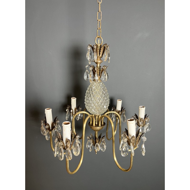 Pineapple Chandelier in Cut Glass and Gilt Brass with Six | Maison Barrois