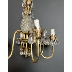 Lustre Ananas en Verre Taillé et Laiton Doré à Six Bras de | Maison Barrois