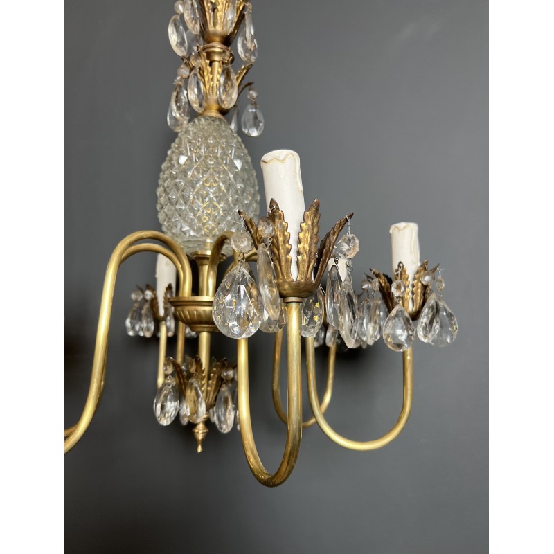 Lustre Ananas en Verre Taillé et Laiton Doré à Six Bras de | Maison Barrois