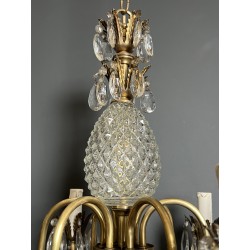 Lustre Ananas en Verre Taillé et Laiton Doré à Six Bras de | Maison Barrois
