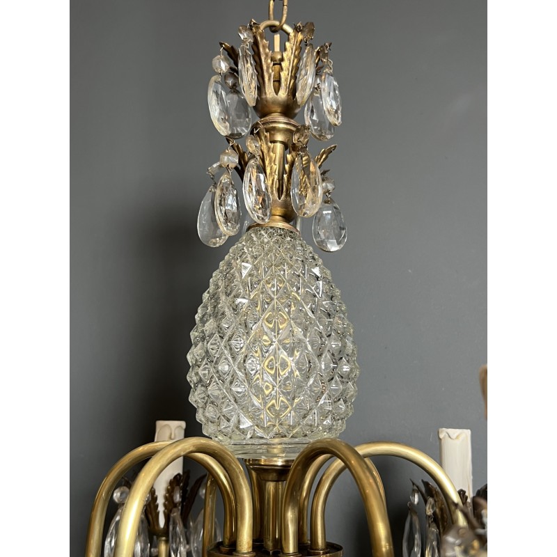 Lustre Ananas en Verre Taillé et Laiton Doré à Six Bras de | Maison Barrois