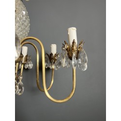 Lustre Ananas en Verre Taillé et Laiton Doré à Six Bras de | Maison Barrois