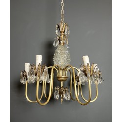 Lustre Ananas en Verre Taillé et Laiton Doré à Six Bras de | Maison Barrois