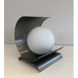 Lamp in Coiled Brushed Steel Sheet with a White Opaline, M | Maison Barrois