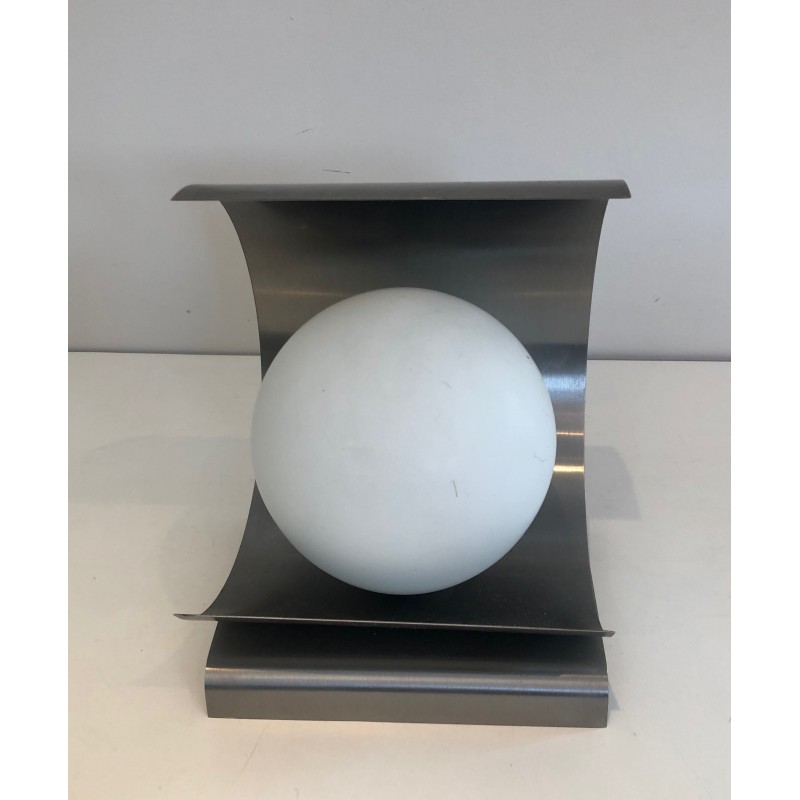 Lamp in Coiled Brushed Steel Sheet with a White Opaline, M | Maison Barrois