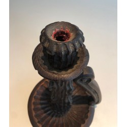 Pair of Brutalist Carved Wood Candleholders, French Work, circa 1950