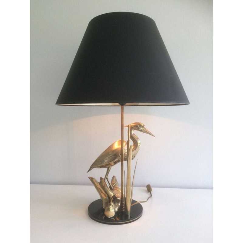 Lampe de Table en Laiton Représentant un Héron, Travail Français, vers 1970