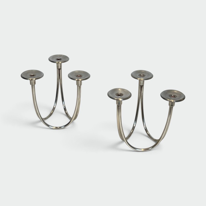 Paire de Bougeoirs Modernistes à Trois Bras de Lumière en | Maison Barrois