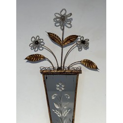 Paire d'Appliques en Métal Doré à Miroirs Gravés à Décors, | Maison Barrois